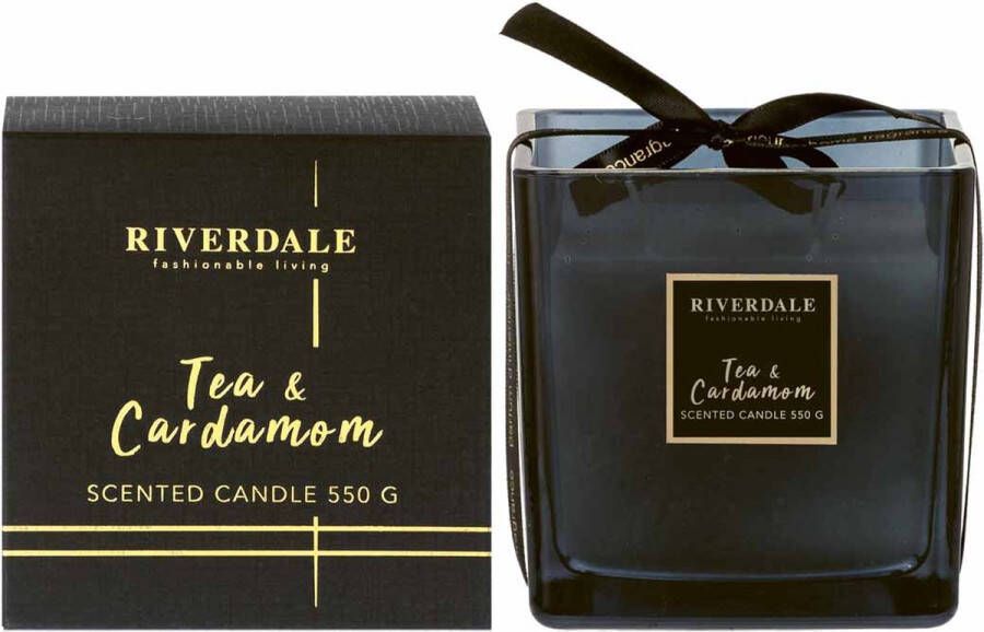 Riverdale Deluxe Geurkaars in pot Tea & Cardamom Zwart 10cm Zwart