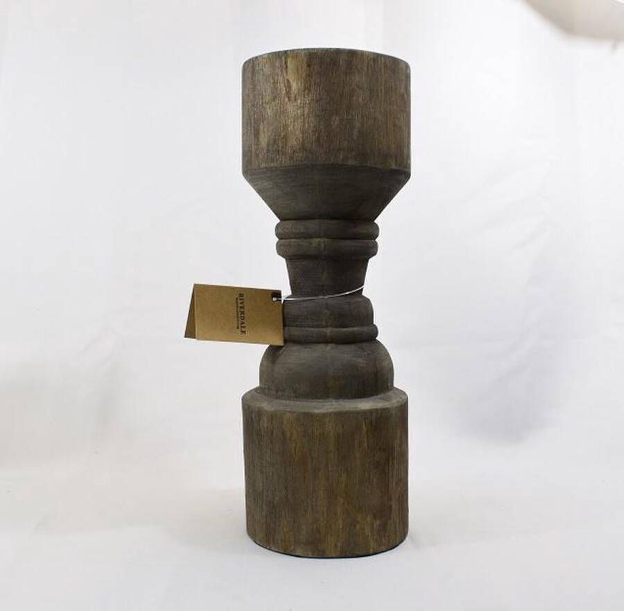 Riverdale Robuust massief houten stoer sober kandelaar Hoogte 31 cm Ø 11 cm