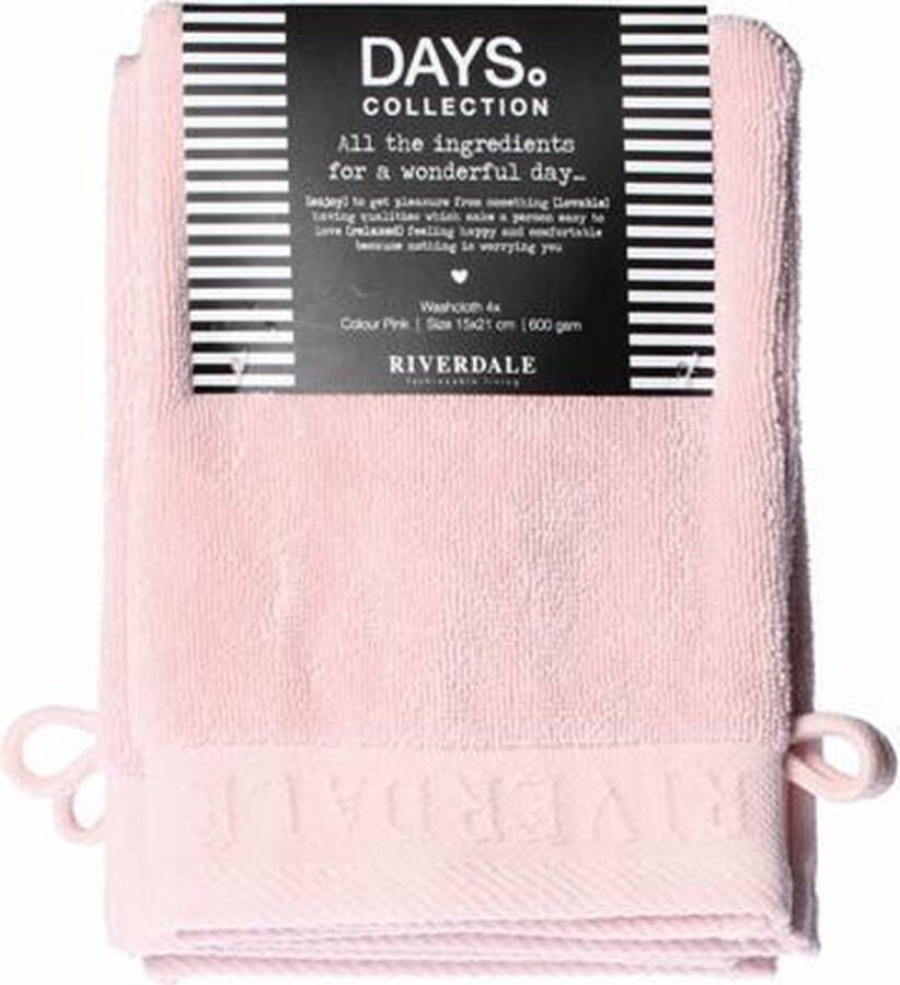 Riverdale Washandjes Days Lichtroze Pink Set van 4