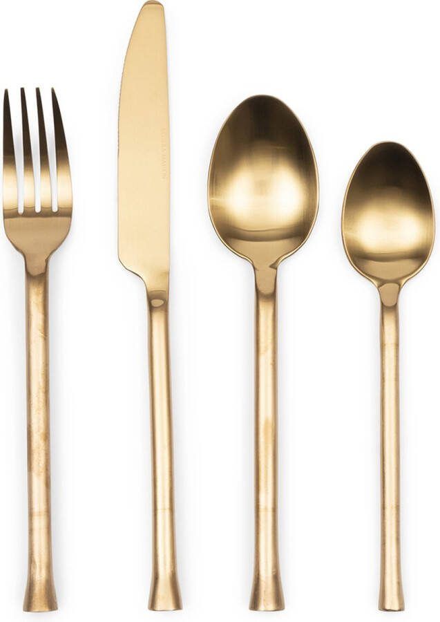 Riviera Maison bestekset 1 persoons Vork mes lepel dessertlepel RM Navigli Cutlery 4 stuks goud