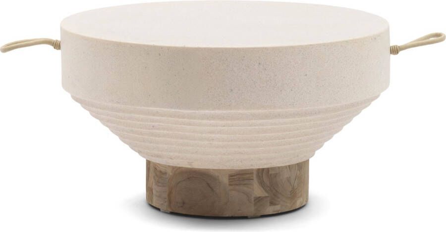 Riviera Maison Bijzettafel buiten Jimbaran Outdoor Coffee Table Dia 60 Fiberglass Teakwood Beige wit zand