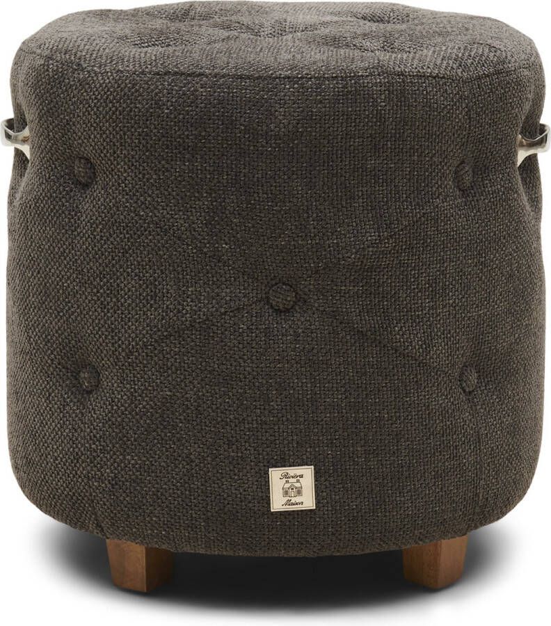 Riviera Maison Bowery Footstool Mud Polyester Acryl Rubberhout Modder 43.0x43.0x46.0 cm