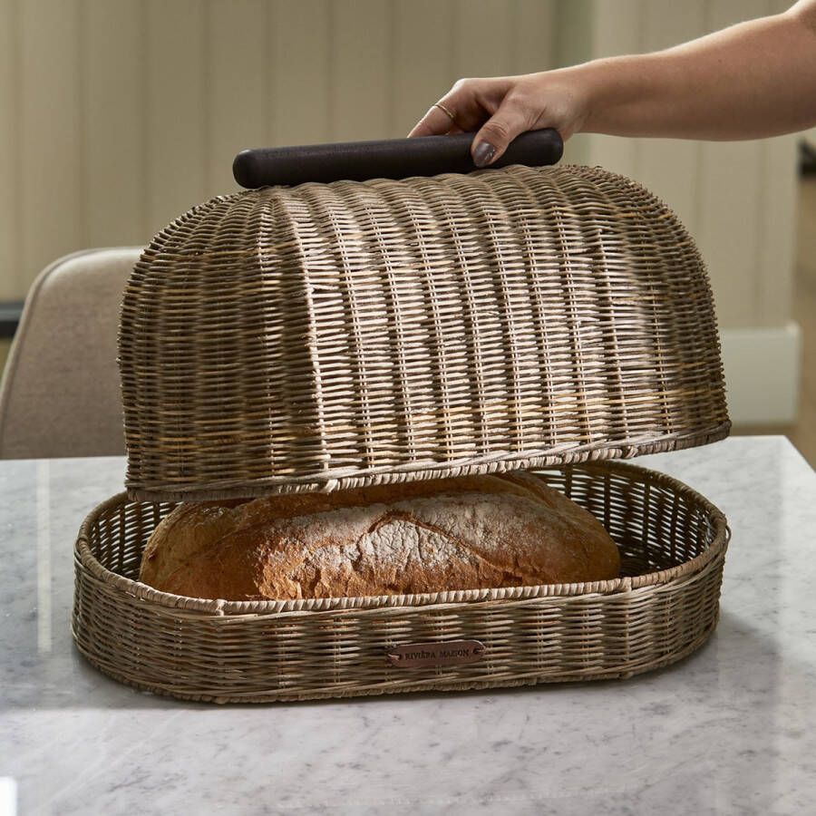 Riviera Maison Broodmand riet met deksel Catania Bread opbergmand geschikt voor 1 brood