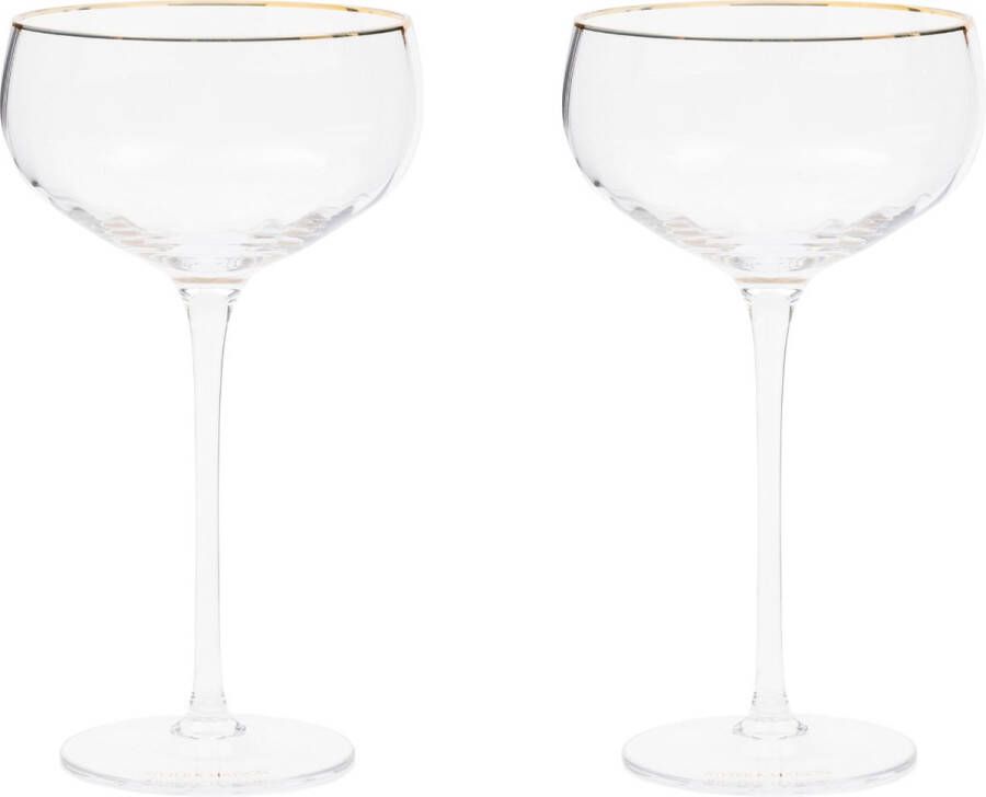 Riviera Maison Champagneglas Bewerktglas Cava wijnglas Les Saisies Gouden rand 300 ml set van 2 stuks