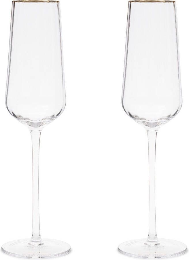 Riviera Maison Champagneglas Gouden rand Bewerktglas Les Saisies Bubbles Glass 1200 ml set van 2 stuks