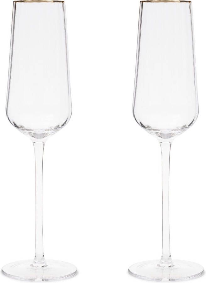 Riviera Maison Champagneglas Gouden rand Bewerktglas Les Saisies Bubbles Glass 1200 ml set van 2 stuks
