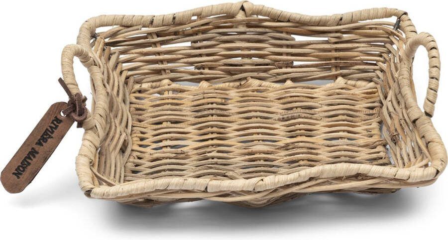 Riviera Maison Dienblad Rechthoek rotan voor koffie of als decoratie Benoa Mini rieten opbergmandje