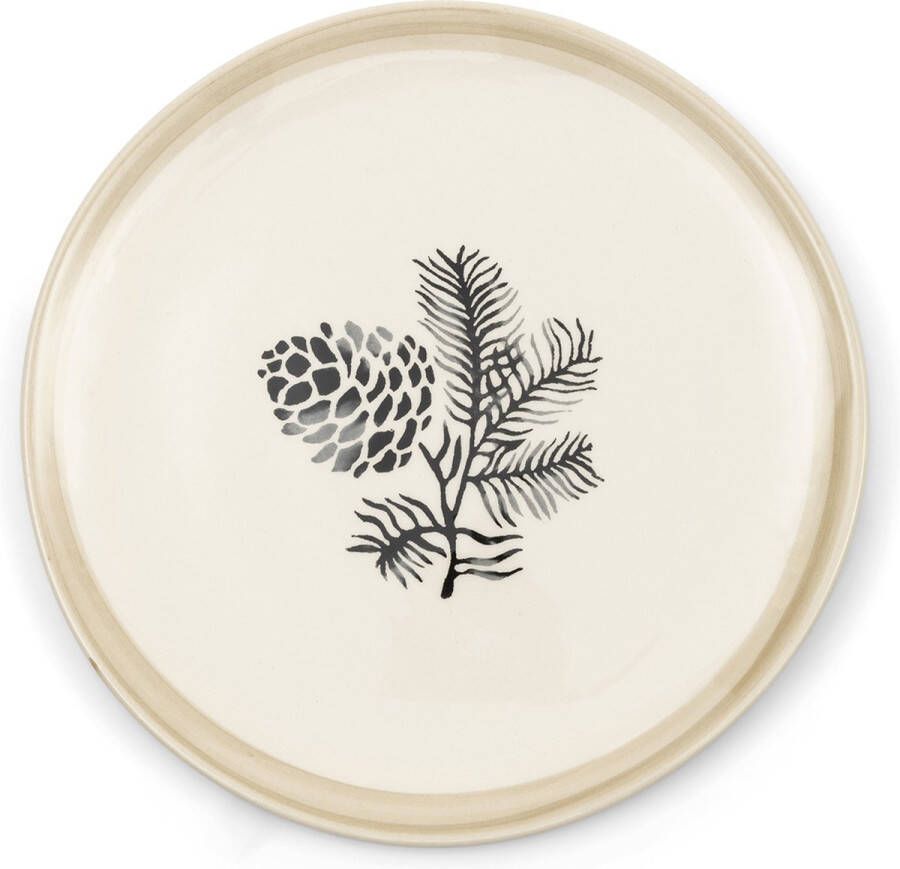Riviera Maison Dinerbord Plat bord Dennenappel print Dusty Pine Cone Dinner Plate wit Porselein