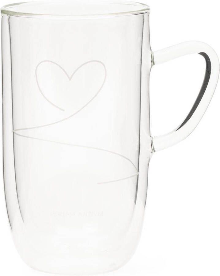 Riviera Maison dubbelwandig koffieglas Theeglas met hartje With Love Double Wall Glass Transparant Glas 395 ml