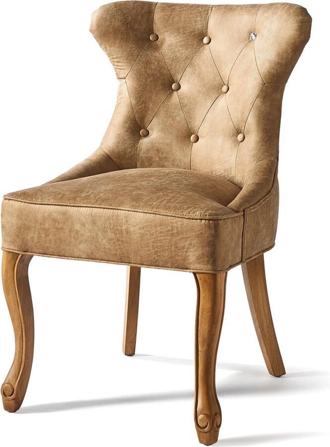 Riviera Maison Eetkamerstoel met Houten Poten Gecapitonneerde Rugleuning George Dining Chair Pellini Leer Camel Bruin 1 stukc