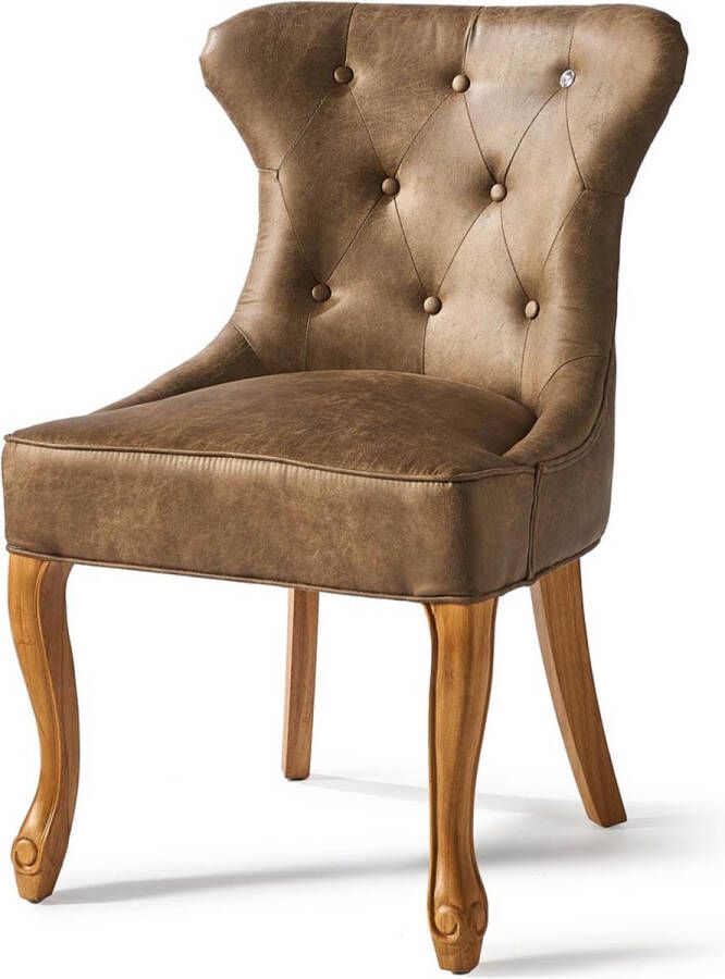 Riviera Maison Eetkamerstoel met Houten Poten Gecapitonneerde Rugleuning George Dining Chair Pellini Leer Coffee Bruin 1 stuk
