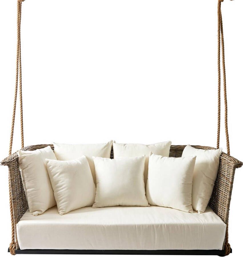 Riviera Maison Hangstoel Buiten Hangstoel 2 Persoons Rustic Rattan Can Carlos Outdoor Hanging Sofa Bruin