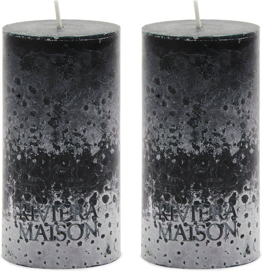 Riviera Maison Kaarsen Pillar Candle ECO black 7x13 Zwart Set van 2 Stuks