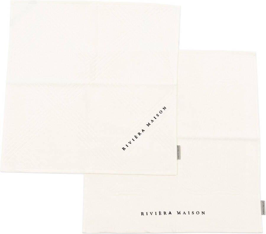 Riviera Maison Keukendoek Geblokt effen kleur RM Monogram Afdroogdoek 2 stuks wit