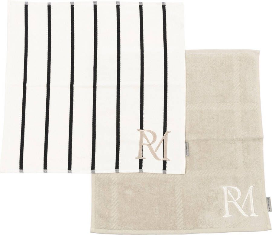 Riviera Maison Keukendoek Keukentextiel strepen ruiten RM Stripes Afdroogdoek 2 stuks beige