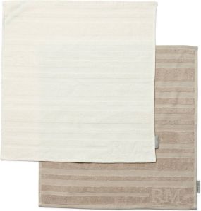 Riviera Maison Keukenhanddoeken set van 2 Keukendoeken vierkant RM Ubuntu Kitchen Towel Wit Beige Katoen 2 stuks