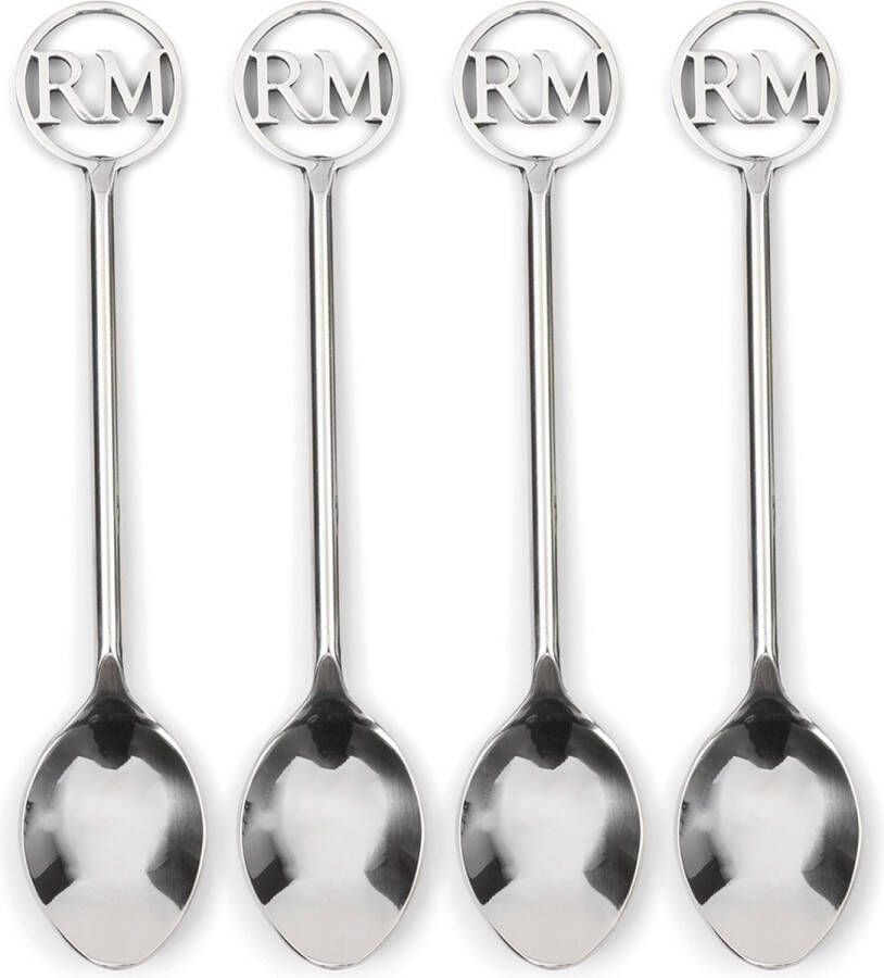 Riviera Maison Koffielepel Lepeltjes set met logo Dessertlepel RM Monogram Theelepel 4 stuks zilver