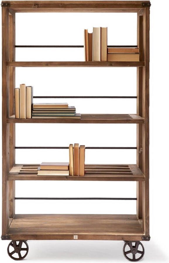 Riviera Maison Kastje met Wielen Decoratieve Vitrinekast Old Mill Display Cabinet High 100x50x180 Gerecycled Sparrenhout Bruin