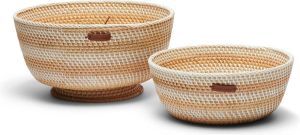 Riviera-Maison Opbergmanden set van 2 bloempot met horizontale streep Crystal Bay Bowl Basket Bruin Rattan Pitriet