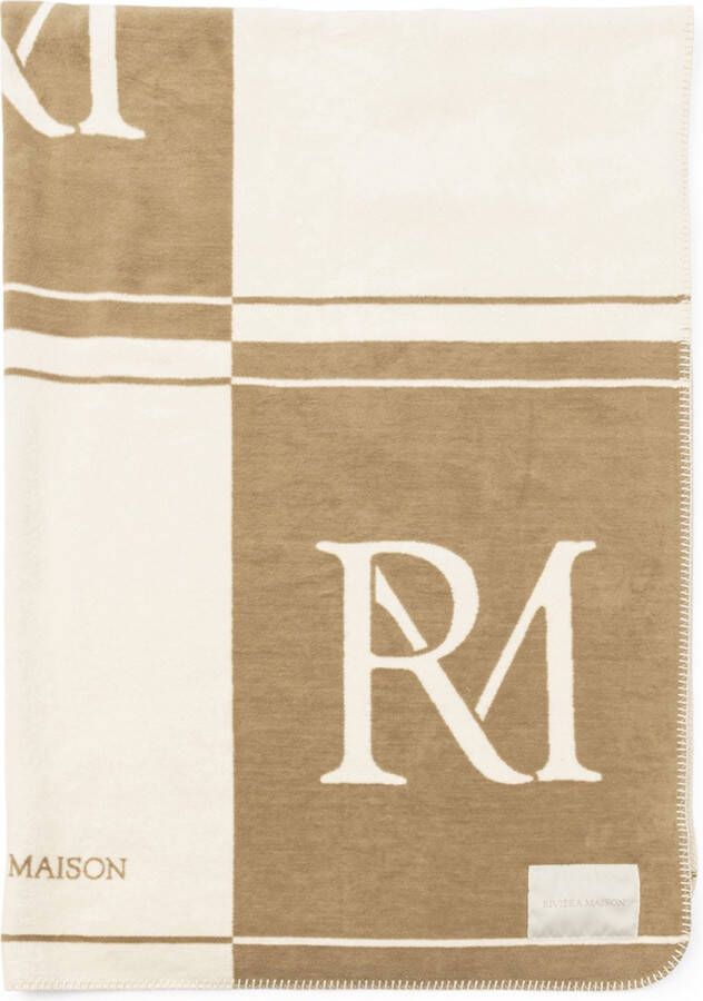 Riviera Maison Plaid Decoratief kleed ruiten print RM Classic Monogram Deken 180x150 Bruin Beige