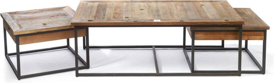 Rivièra Maison Elegante Set van Koffietafels in Gerecycled Elzenhout Staal Rectangulair 130x70|60cm