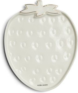 Riviera Maison Serveerschaal aardbei Zomers Serveerbord voor Fruit Tasty Strawberry Serving Dish Wit Goud Porselein 1 stuk