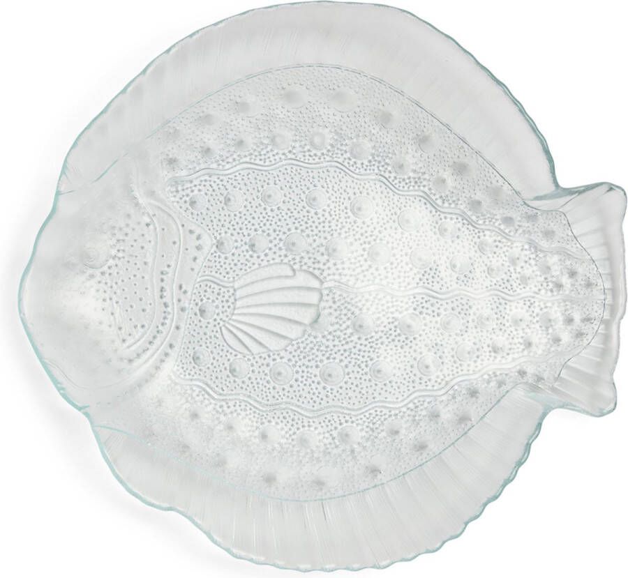 Riviera Maison Decoratieve Schaal Serveerschaal Vis RM Flounder Fish Serving Plate Transparant Glas 1 stuk