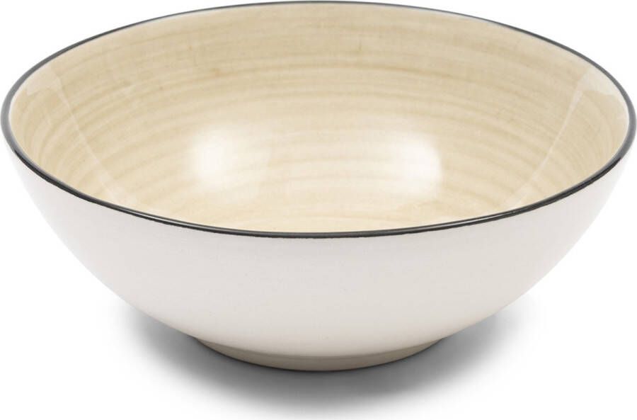 Riviera Maison Serveerschaal Grote schaal Ronde kom met rand La Bayonne Bowl M Beige Porselein