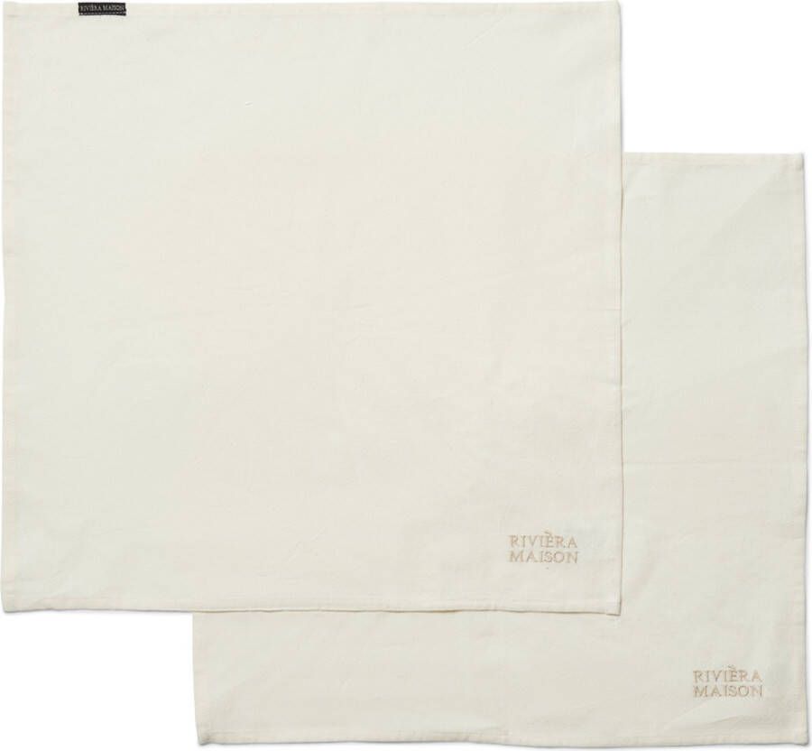 Riviera Maison Servetten Katoen Stoffen servetten set Plain RM Classic Napkin Wit Katoen 2 stuks