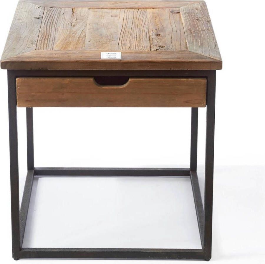 Riviera Maison Shelter Island end Table Bijzettafel Iepenhout Ijzer Bruin Zwart