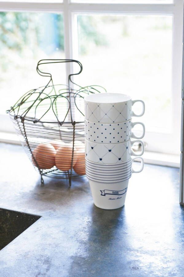 Riviera Maison Rivièra Maison Stackable Farm Milk Mugs Beker 4 stuks Wit