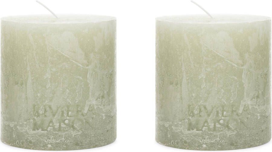 Riviera Maison Stompkaars Cilinder kaars 52-56 Branduren Pillar Candle (ØxH) 7x13 groen set van 2 stuks