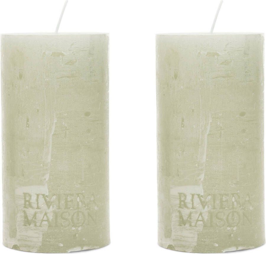 Riviera Maison Stompkaars Cilinder kaars 60-64 Branduren Pillar Candle (ØxH) 10x10 groen set van 2 stuks