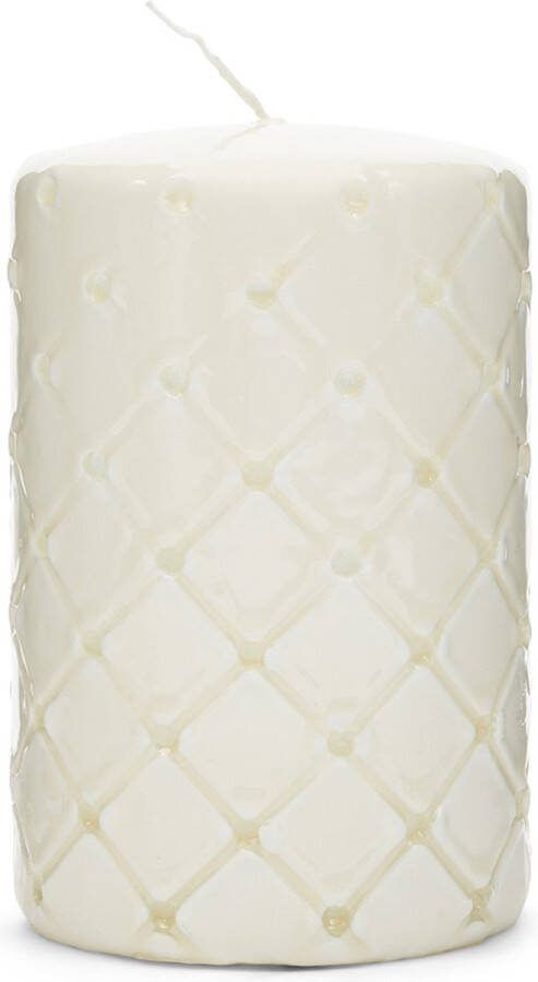 Riviera Maison Stompkaars ruiten print 88-92 Branduren Pillar Candle Padded (ØxH) 9 5x15 wit