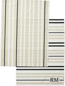 Riviera Maison Theedoeken set van 2 Horizontale en verticale streep patroon RM Ubuntu Tea Towel Wit Beige Katoen 2 stuks