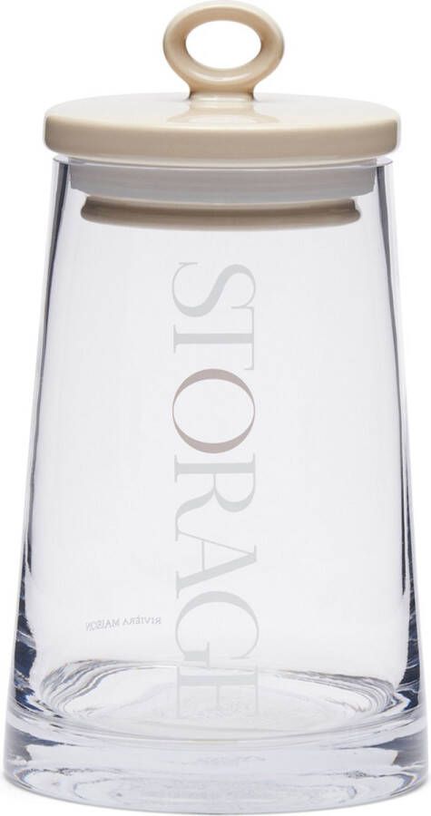 Riviera Maison Voorraadpot glas met Beige deksel RM Loft Storage Jar Transparant Glas Keramiek Maat S