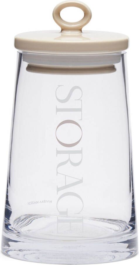 Riviera Maison Voorraadpot glas met Beige deksel RM Loft Storage Jar Transparant Glas Keramiek Maat L
