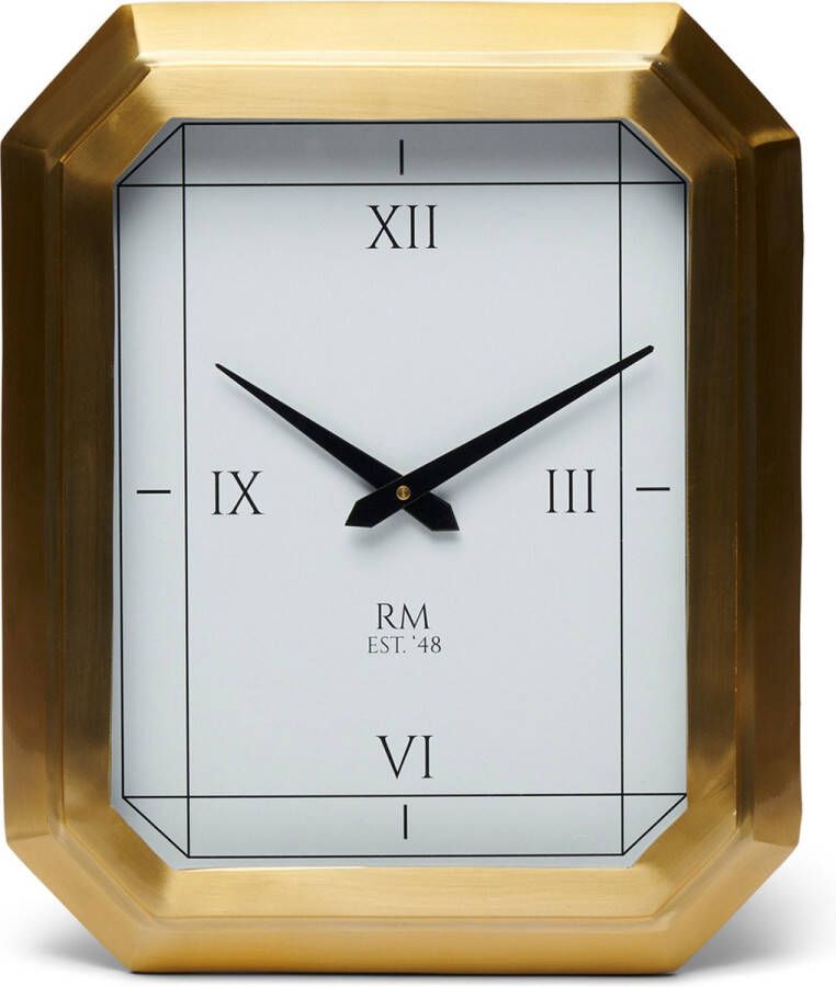 Riviera Maison Wandklok Keukenklok Romeinse cijfers 6 hoekig RM Lizzy Clock Goud Glas RVS