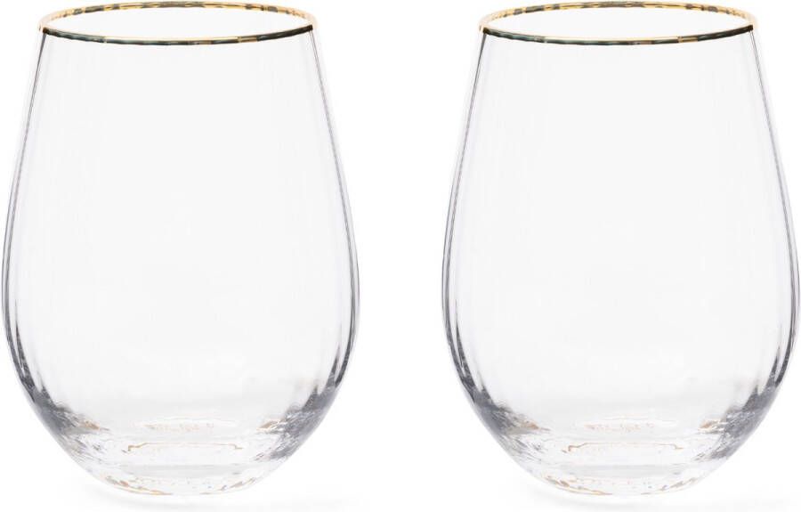 Riviera Maison Waterglas glas met ribbel Gouden rand Les Saisies Water Glass 520 ml Transparant set van 2 stuks