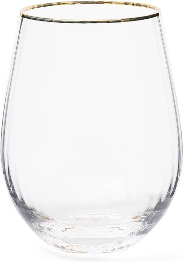 Riviera Maison Waterglas glas met ribbel Gouden rand Les Saisies Water Glass 520 ml Transparant set van 2 stuks