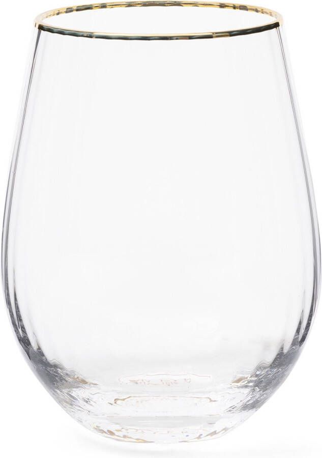Riviera Maison Waterglas glas ribbel Gouden rand Les Saisies Water Glass 520 ml Transparant