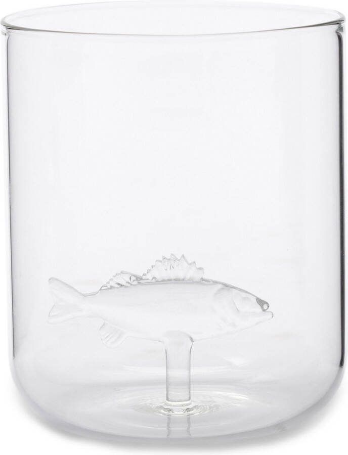 Riviera Maison Waterglas Transparant met glazen vis op bodem Long Island Fish rond glas 10 cm hoog 300 ml