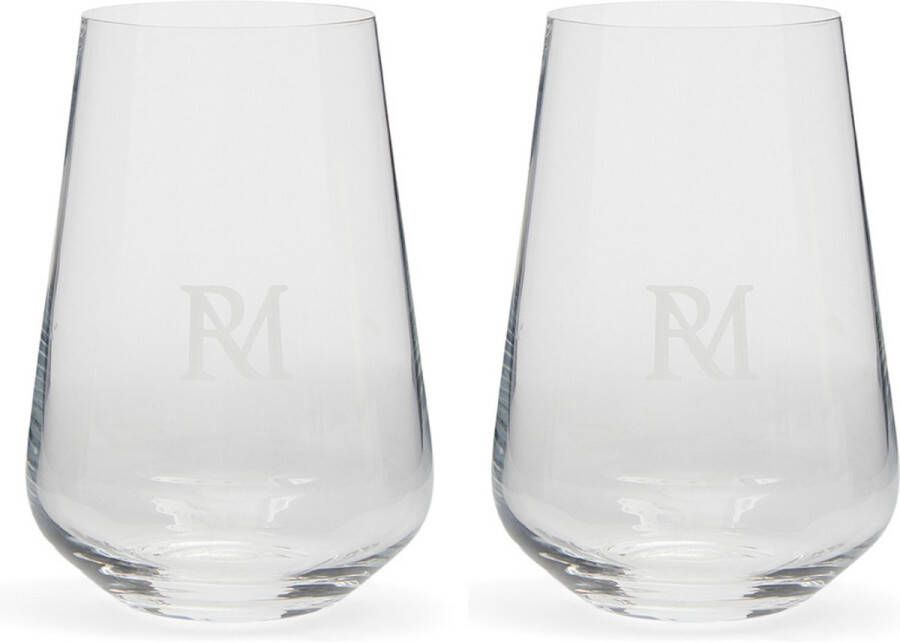 Riviera Maison Waterglazen set met RM logo RM Monogram Water Glass M 380 ML Glas Transparant 2 stuks