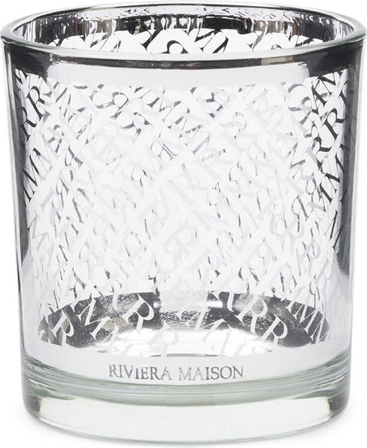 Riviera Maison Waxinelichthouder Theelichthouder met RM print RM Mathieu Votive zilver Glas set van 2 stuks