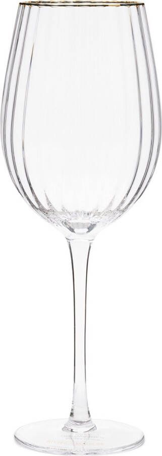 Riviera Maison Wijnglas glas met ribbel Gouden rand Les Saisies Wine Glass 555 ml Transparant