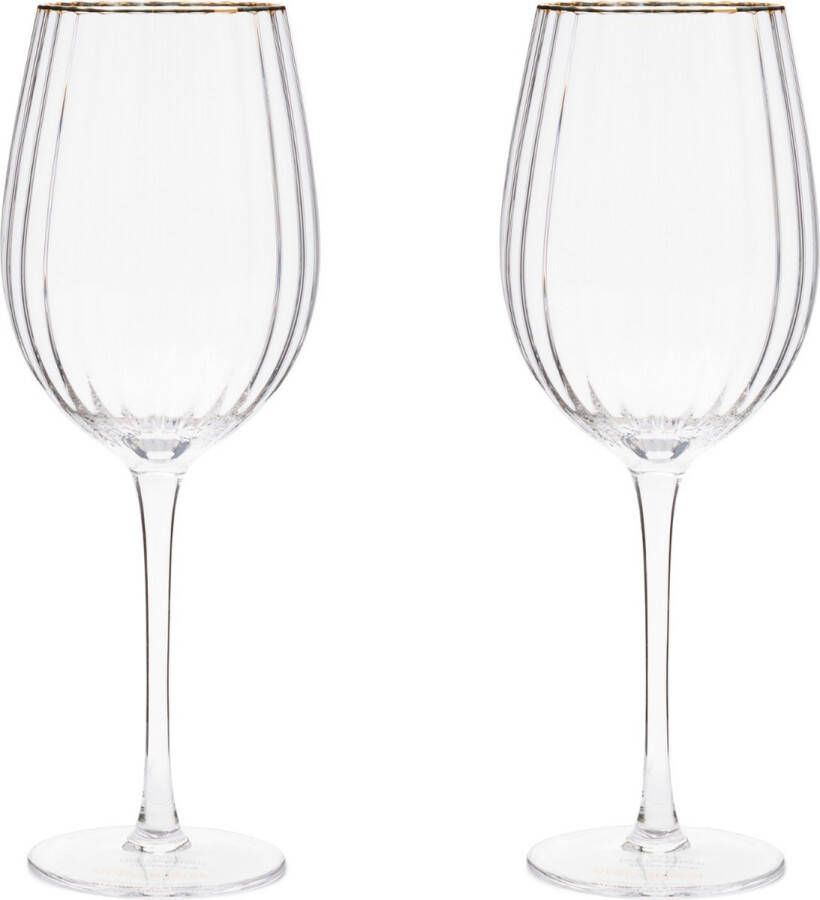 Riviera Maison Wijnglas glas met ribbel Gouden rand Les Saisies Wine Glass 555 ml Transparant set van 2 stuks