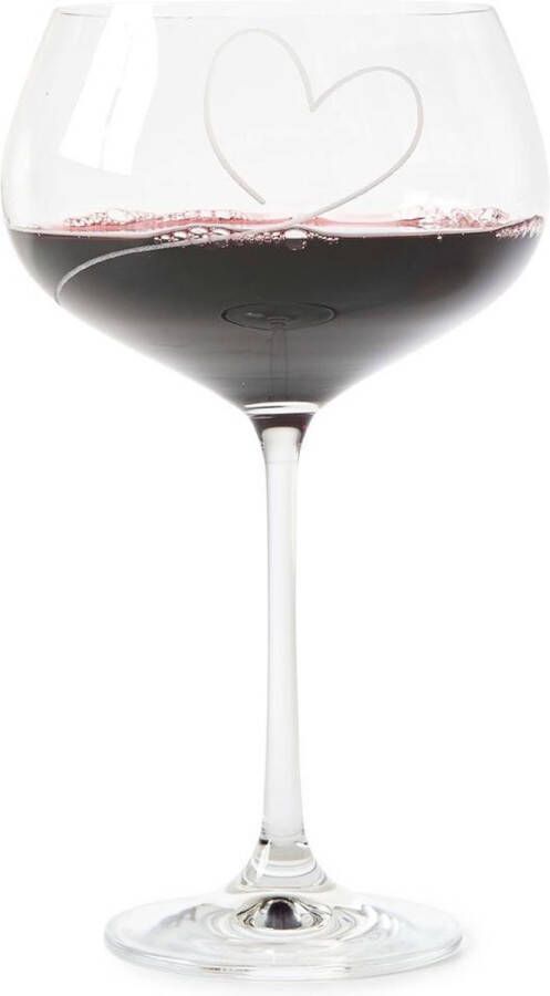Riviera Maison rode wijnglas met gegeraveerd hart With Love Red Wine Glass Transparant Glas 650 ml 1 stuk