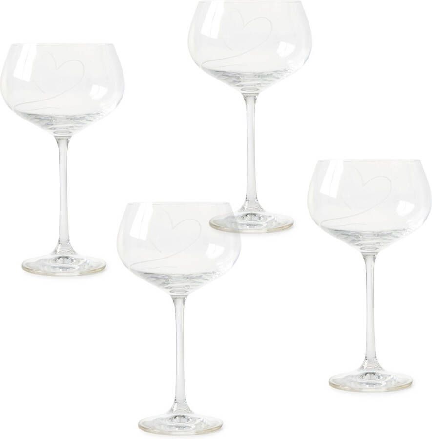 Riviera Maison witte wijnglas met gegeraveerd hart With Love White Wine Glass Transparant Glas 550ml 1 stuk