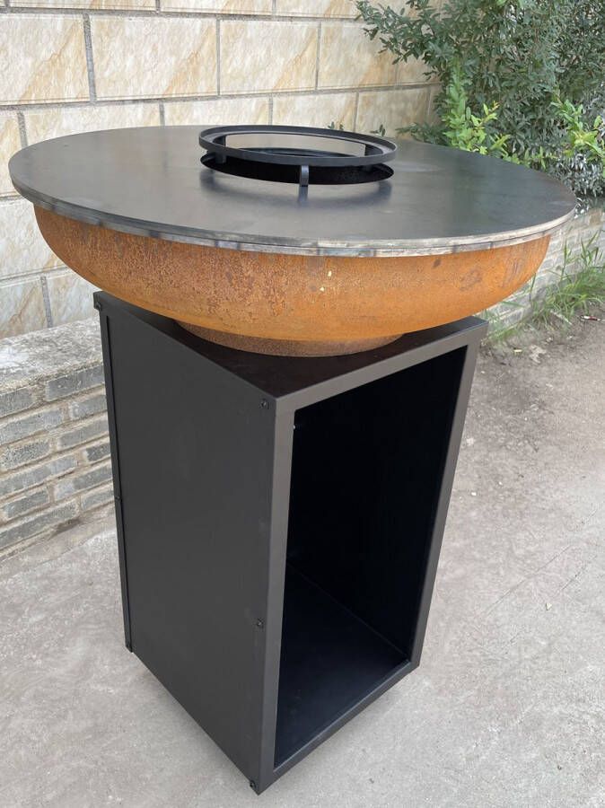 RJRoyal Living Plancha grill BBQ Camarada corten grillring met hoes en houtopslag vuurschaal buitenkeuken grillring cortenstaal Barbecue