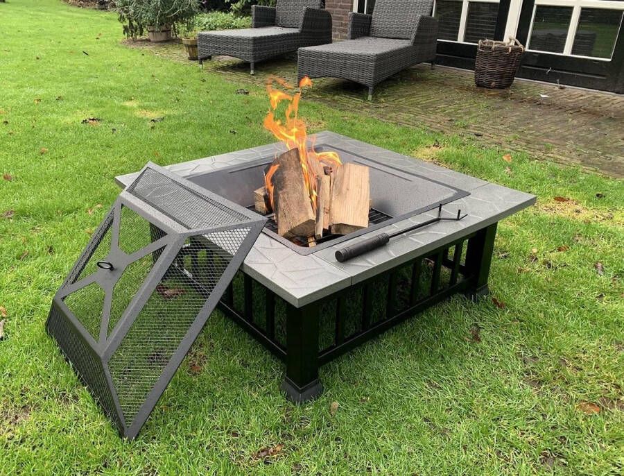 RJRoyal Living RJRQuality Vuurschaal 80 cm BBQ terrashaard barbecue vuurkorf tuinhaard met vonkenscherm en hoes